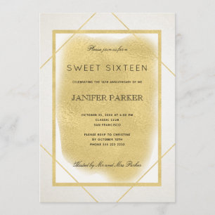Invitation Blancs ivoire faux or encadré sweet sixteen formel
