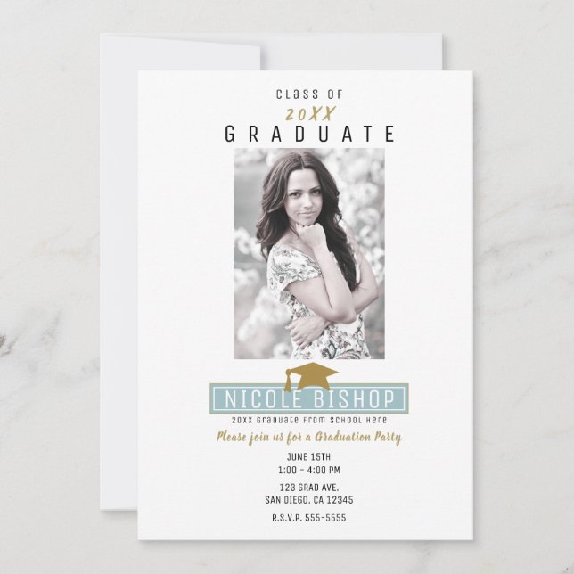Invitation Blancs minimaux Fête de graduation photo moderne (Devant)