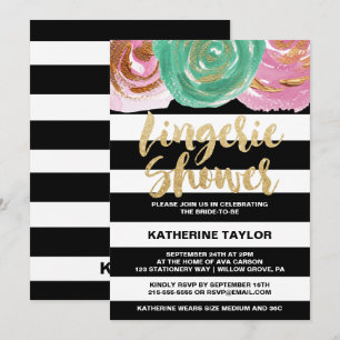 Invitation Blancs noirs et texte or Lingerie Douche