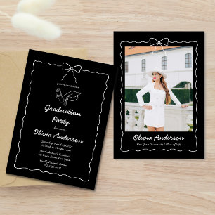 Invitation Blancs noirs Tirés à la main Fête de graduation ph
