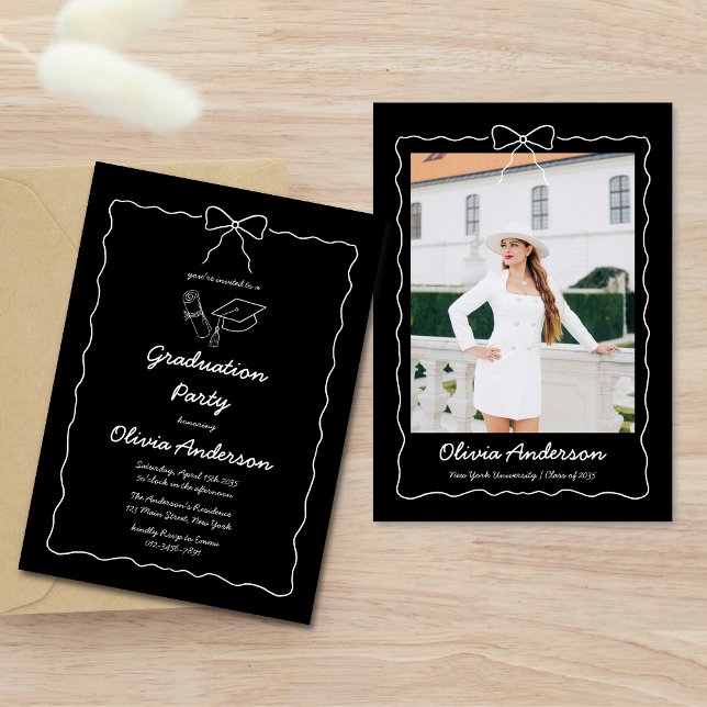 Invitation Blancs noirs Tirés à la main Fête de graduation ph (Créateur téléchargé)
