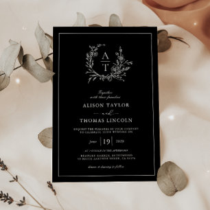 Invitation Blason de fleur sauvage élégant Monogramme Mariage