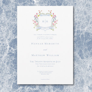 Invitation Blason de mariage élégant aux fleurs sauvages past