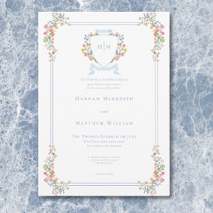 Invitation Blason de mariage élégant aux tons pastel de bleu 