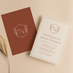 Invitation Blason de mariage monogramme botanique en terre cu