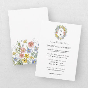 Invitation Blason de monogramme floral à fleurs sauvages élég