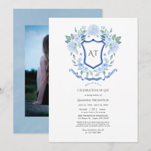 Invitation Blason de monogramme floral bleu Célébration de la