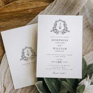 Invitation Blason de monogramme traditionnel Fleurs Élégant M