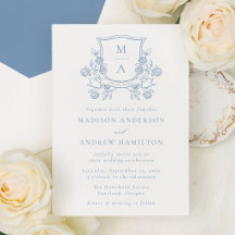 Blason Floral Bleu Français Élégant Monogramme de