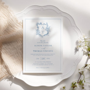 Invitation Blason Formel Vibrant Mariage Monogramme Bleu