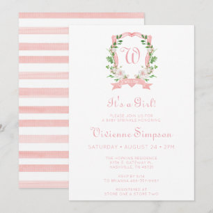 Invitation Blason Monogrammé Floral C'est Une Fille Baby Spri