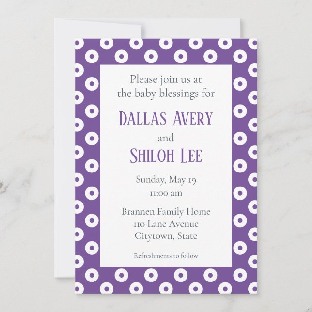 Invitation Blessure Joyeuse Polka-Dot Violet Whimsy (Devant)