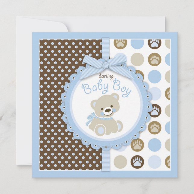 Invitation Bleu 2 de baby shower de garçon d'ours de nounours (Devant)