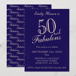 Invitation Bleu 50 ans et Fantastique Écriture Élégante Anniv