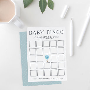 Invitation Bleu à air chaud   Baby shower Bingo Game Card