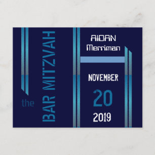 Invitation Bleu à rayures métalliques Bar Mitzvah