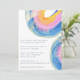 Invitation Bleu Abstrait Aquarelle Couples Couples Douche