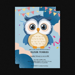 Invitation Bleu Adorable Bois Baby shower de chouette de bébé
