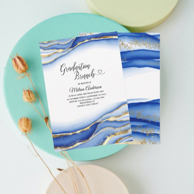 Invitation Bleu Alcool Encre Texture aquarelle graduation br (Créateur téléchargé)