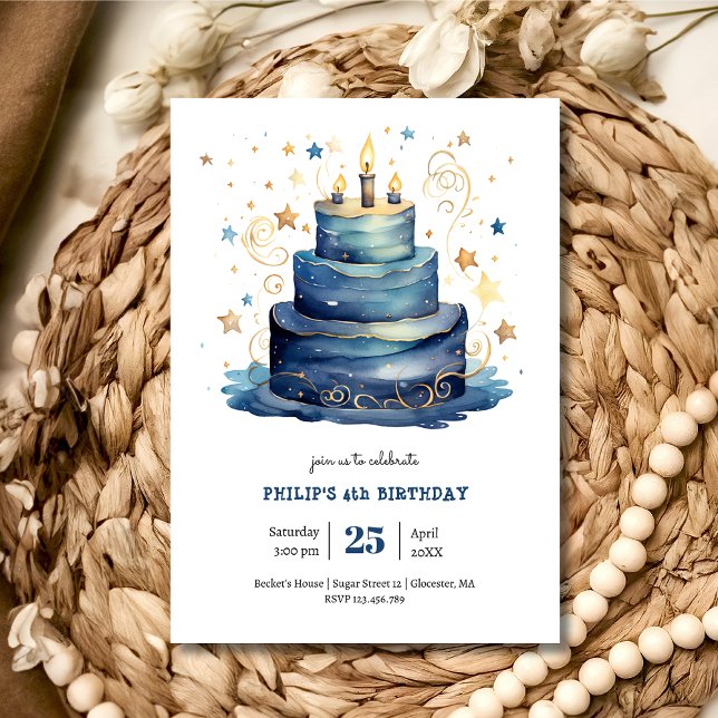 Invitation Bleu Anniversaire gâteau anniversaire (Créateur téléchargé)