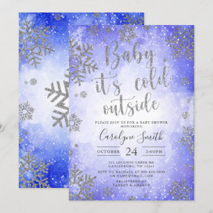 Invitation Bleu Aquarelle Baby shower de Noël