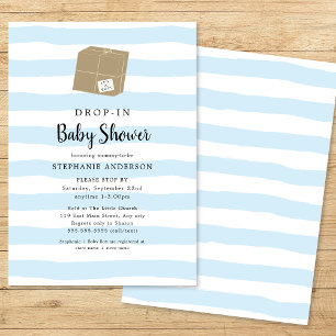 Invitation Bleu Aquarelle Bande DROP-IN Baby shower garçon