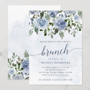 Invitation Bleu Aquarelle Bleu joli Fleurs d'Aquarelle Brunch