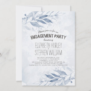 Invitation Bleu Aquarelle Feuille Fleurs d'engagement