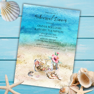 Invitation Bleu Aquarelle Plage Déjeuner de Répétition