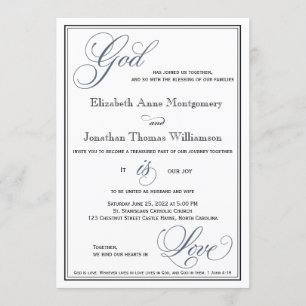 Invitation Bleu ardoise Dieu est Amour Mariage chrétien