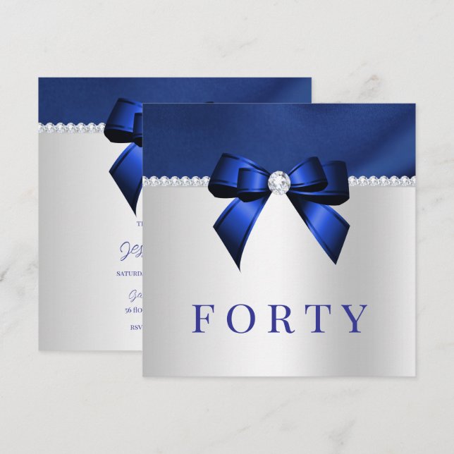 Invitation Bleu, argent et diamants 40e anniversaire (Devant / Derrière)