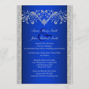 Invitation Bleu argent mariage anniversaire floral