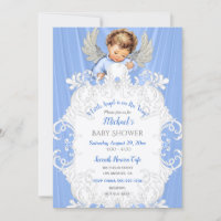 Invitation Bleu Argent Peau Claire Bébé Ange