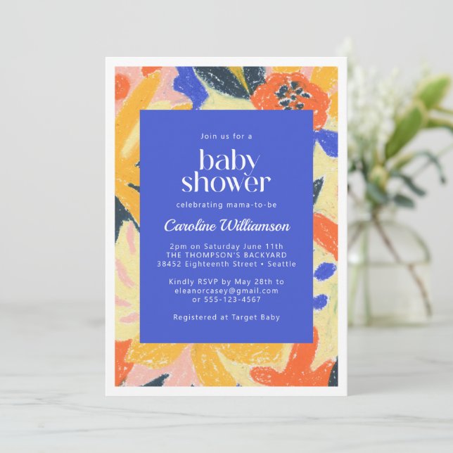 Invitation Bleu Artsy Abstrait Botanique Mignonne Baby shower (Debout devant)