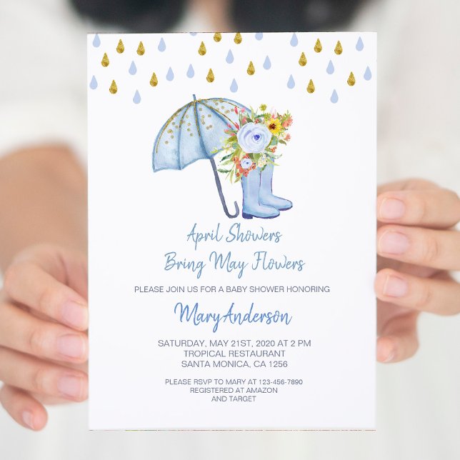 Invitation Bleu Avril Douches Apportent le Baby shower de Fle (Créateur téléchargé)