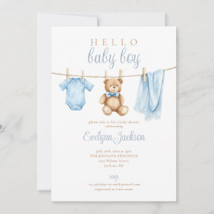 Invitation Bleu Baby shower de la ligne de vêtements pour gar
