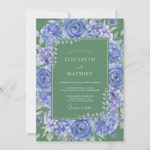 Invitation Bleu Barbeau Majestueux Mariage Botanique