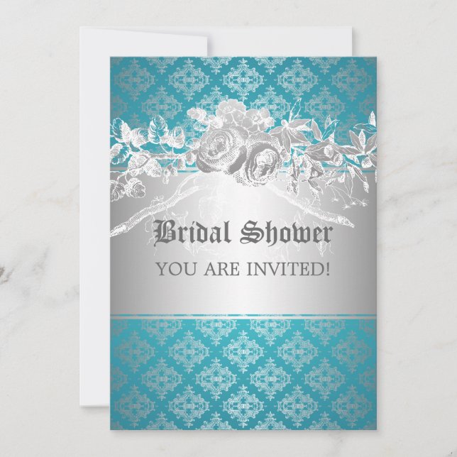 Invitation Bleu baroque de Flourish de Fête de la mariée (Devant)