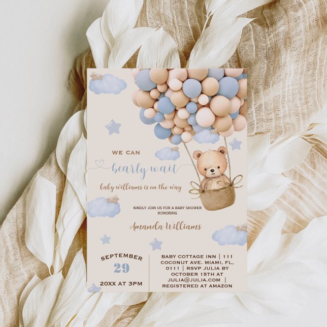 Invitation Bleu Bear Balloons Bearly Wait Baby Boy Douche (Créateur téléchargé)