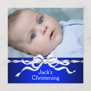 Invitation Bleu Bébé Bleu de la Marine Blanche Photo Christen
