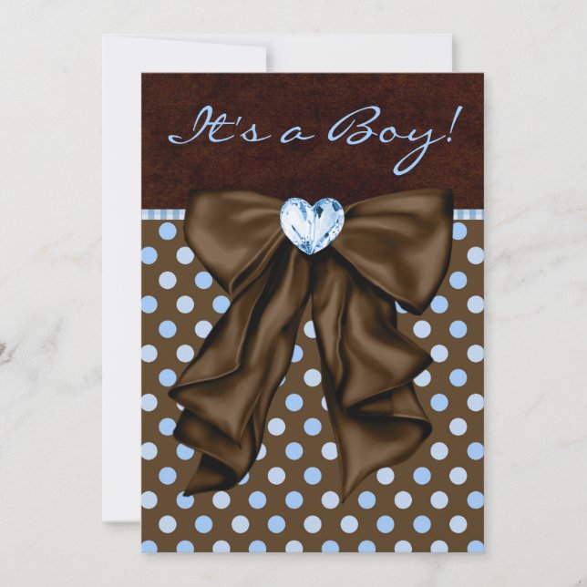Invitation Bleu bébé et Baby shower Brown (Devant)