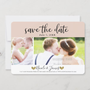 Invitation Bleu beige moderne Enregistrer la date Mariage pho