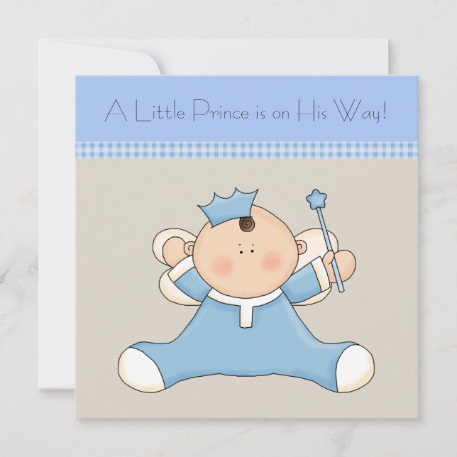 Invitation Bleu Beige Prince Bébé Baby shower garçon (Devant)