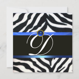 Invitation BLEU BLACÉ BLANC ZEBRA MONOGRAM DE FOUR, Sapphire