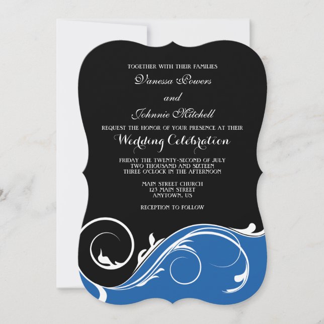 Invitation Bleu Black Swirl Bracket Mariage Invite (Devant)