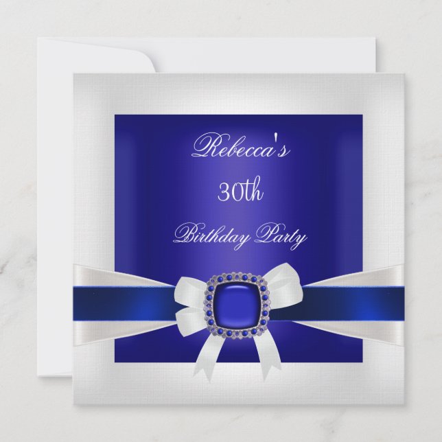 Invitation Bleu Blanc Bijoux Bow 30e Anniversaire Fête Argent (Devant)