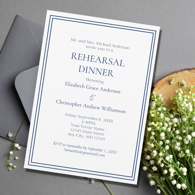 Invitation Bleu Blanc Bordure traditionnel Dîner de répétitio (Créateur téléchargé)