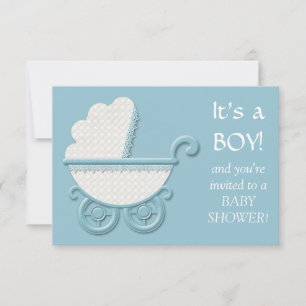 Invitation Bleu blanc Buggy bébé garçon douche