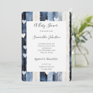 Invitation Bleu Blanc Denim Baby shower Cardières