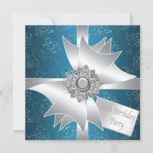 Invitation Bleu Blanc Diamond Bow Fête du 60e anniversaire de